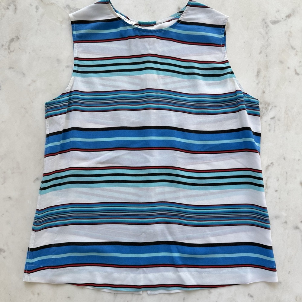 Equipment Femme Womens Nautical Stripe Silk Tank Top Size Medium Blue/White